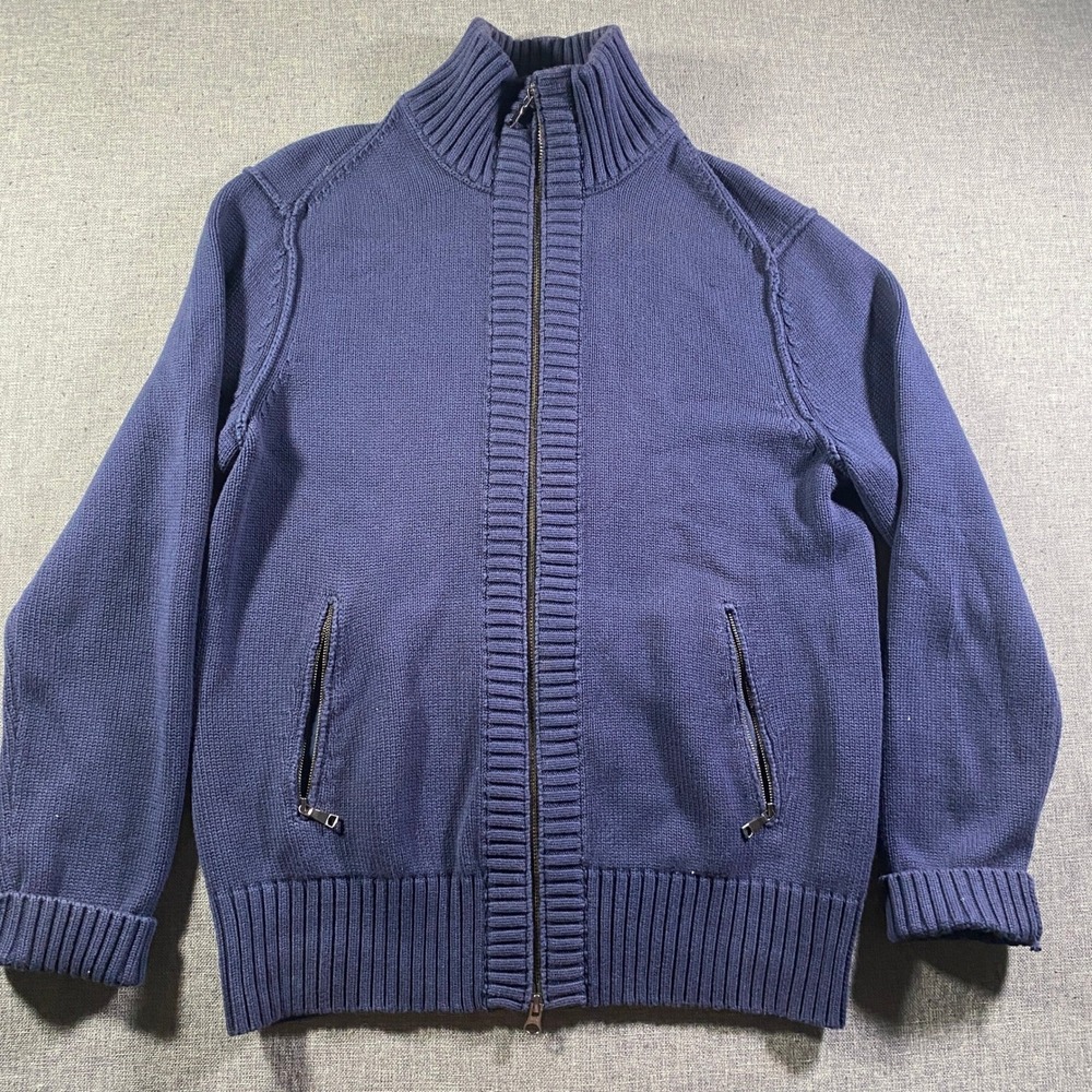 Banana Republic Mens Full Zip Knit Mock Neck Sweater Blue Size Medium
